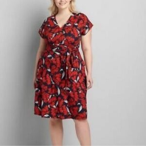 LANE BRYANT Lena fit n flare floral stretch midi length cottagecore dress NWT 20